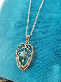 10k yellow gold filigree Turquoise necklace pendant