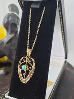 10k yellow gold filigree Turquoise necklace pendant