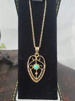 10k yellow gold filigree Turquoise necklace pendant