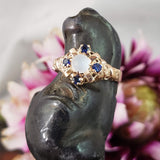 10k gold Victorian moonstone & blue sapphire ring