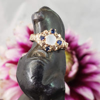 10k gold Victorian moonstone & blue sapphire ring