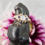 10k gold Victorian moonstone & blue sapphire ring