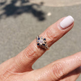 10k gold Victorian moonstone & blue sapphire ring