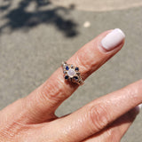 10k gold Victorian moonstone & blue sapphire ring