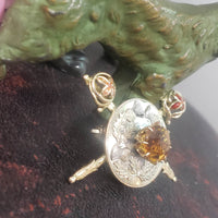 14k gold SWORD enamel & citrine estate pendant necklace pin
