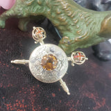 14k gold SWORD enamel & citrine estate pendant necklace pin