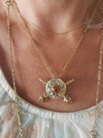 14k gold SWORD enamel & citrine estate pendant necklace pin