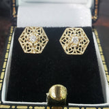 14k gold filigree diamond studs earrings - .08ct tw