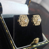 14k gold filigree diamond studs earrings - .08ct tw
