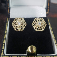 14k gold filigree diamond studs earrings - .08ct tw