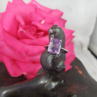 14k white gold 3.39ct emerald cut amethyst solitaire ring