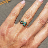 10k gold Victorian turquoise & seed pearl estate flower ring