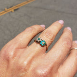 10k gold Victorian turquoise & seed pearl estate flower ring