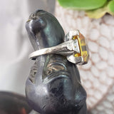 14k white gold emerald cut CITRINE & diamond Deco estate ring