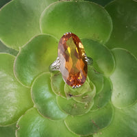 14k white gold CITRINE filigree Deco c.20's estate ring