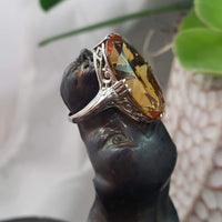 14k white gold CITRINE filigree Deco c.20's estate ring
