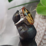 14k white gold CITRINE filigree Deco c.20's estate ring