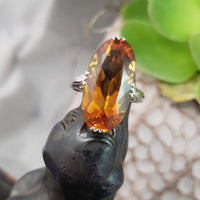 14k white gold CITRINE filigree Deco c.20's estate ring