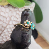 10k gold Victorian turquoise & seed pearl estate flower ring