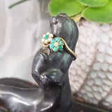 10k gold Victorian turquoise & seed pearl estate flower ring