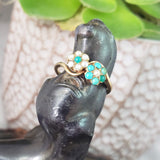 10k gold Victorian turquoise & seed pearl estate flower ring
