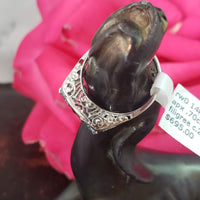 14k white gold c.1920s filigree Aquamarine & sapphire ring