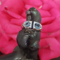 14k white gold c.1920s filigree Aquamarine & sapphire ring