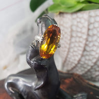 14k white gold CITRINE filigree Deco c.20's estate ring