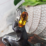 14k white gold CITRINE filigree Deco c.20's estate ring