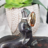 14k white gold CITRINE filigree Deco c.20's estate ring