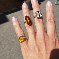 14k white gold CITRINE filigree Deco c.20's estate ring