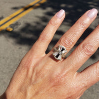 14k white gold c.20s filigree Deco diamond black onyx & quartz Ring
