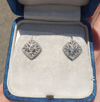 platinum Art Deco diamond earrings lever back drops