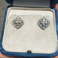 platinum Art Deco diamond earrings lever back drops