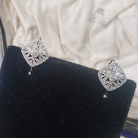 platinum Art Deco diamond earrings lever back drops