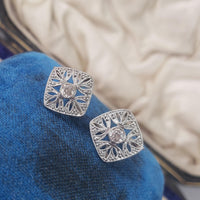 platinum Art Deco diamond earrings lever back drops