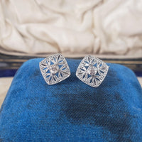 platinum Art Deco diamond earrings lever back drops