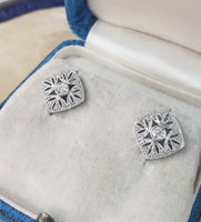 platinum Art Deco diamond earrings lever back drops