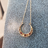 14k rose gold crescent moon horseshoe 6 diamond & ruby necklace pendant