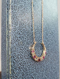 14k rose gold crescent moon horseshoe 6 diamond & ruby necklace pendant