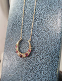 14k rose gold crescent moon horseshoe 6 diamond & ruby necklace pendant