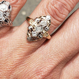 14k gold two diamond Deco c.30's glove shield Ring