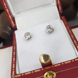 14k white gold European cut diamond bezel studs earrings - .24ct tw