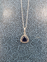 14k gold white gold sapphire & diamond halo necklace pendant