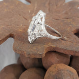 Platinum Diamond & Sapphire estate Art Deco c.20's filigree glove shield Ring