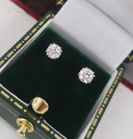 14k white gold old European cut diamond studs earrings - .53ct tw