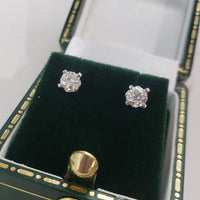 14k white gold old European cut diamond studs earrings - .37ct tw
