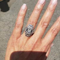 Platinum Diamond & Sapphire estate Art Deco c.20's filigree glove shield Ring