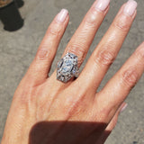 Platinum Diamond & Sapphire estate Art Deco c.20's filigree glove shield Ring