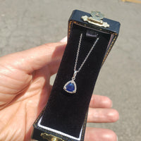 14k gold white gold sapphire & diamond halo necklace pendant